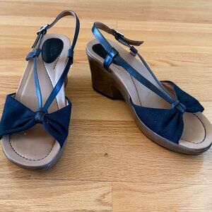 Dansko Naomi Wedge Black Linen Slingback Strappy Sandals EU Size 40 or US 9.5-10